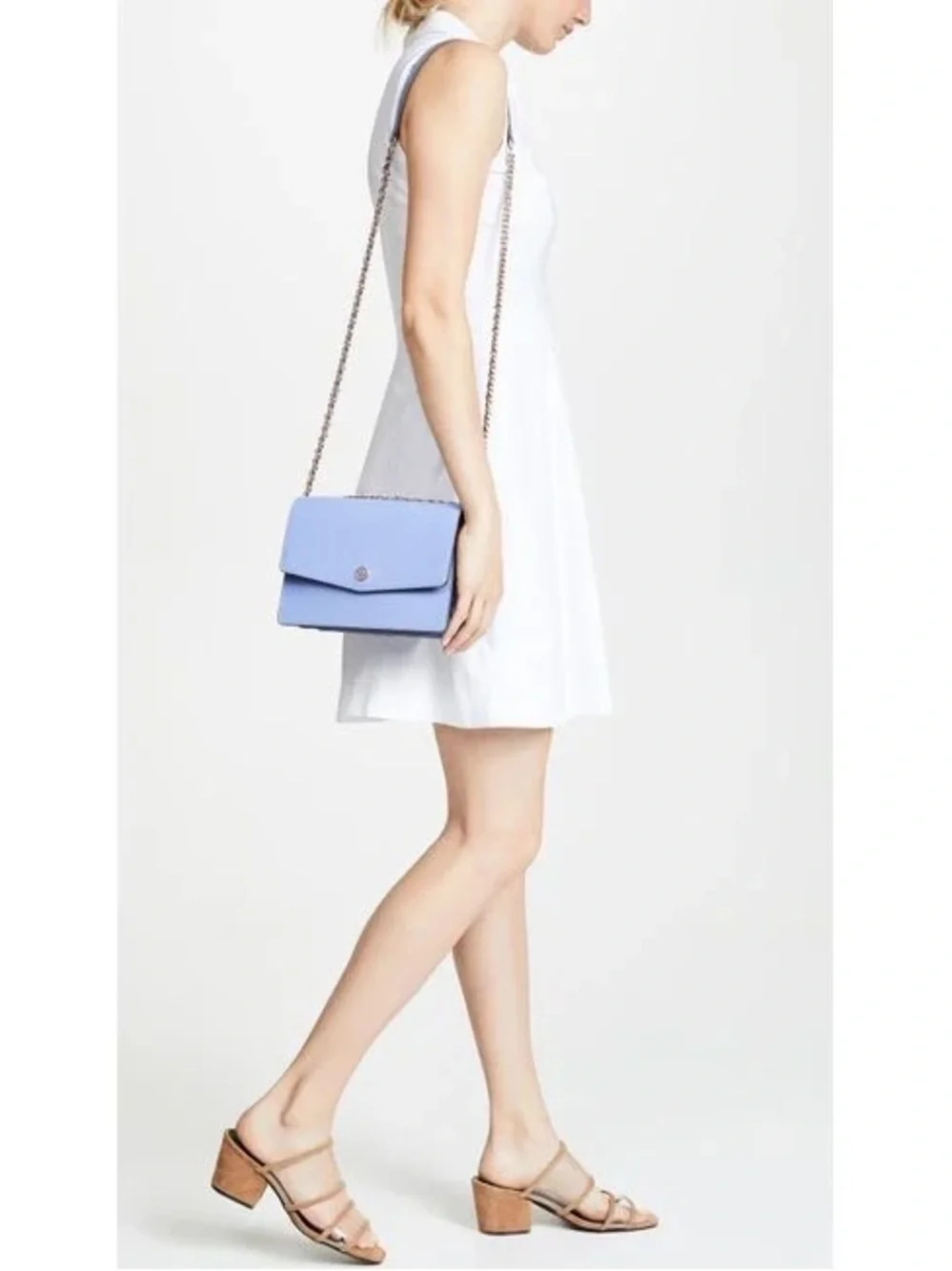 Tory Burch Robinson Convertible Pale Blue‎ Leather Crossbody